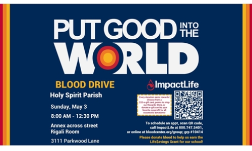 BLOOD DRIVE ON MAY 3
